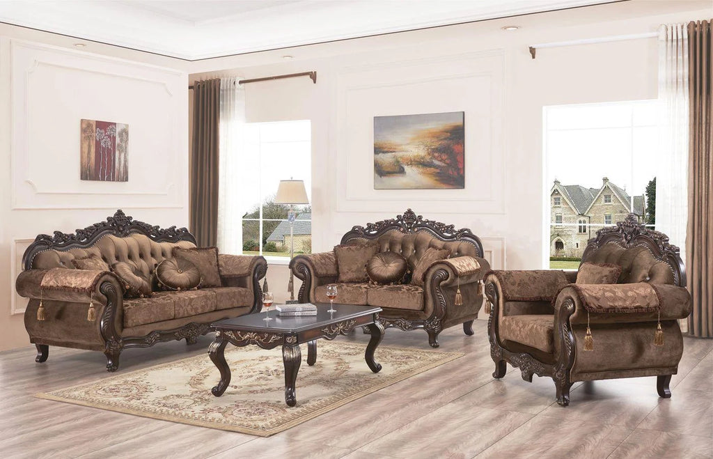 Carved Wood Sofa Set 3Pcs K39157
