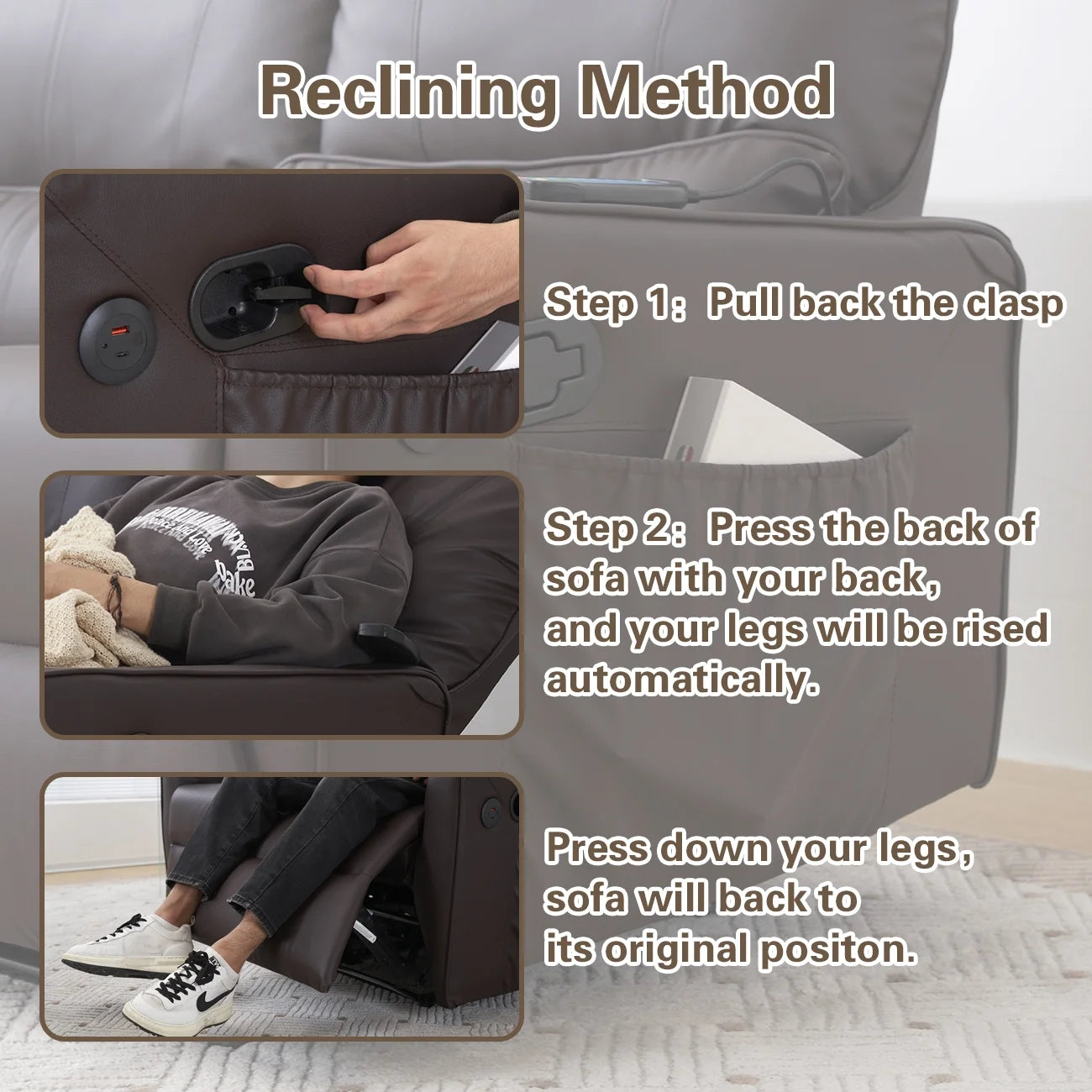 Brown 2 Seater Power Recliner with Massage and Heat T64007