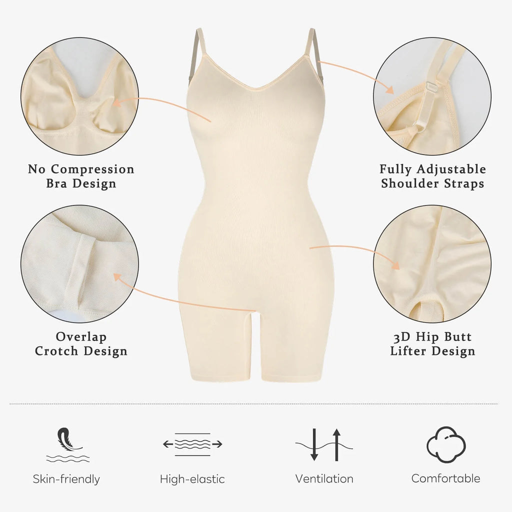 3 Packs Low Back Mid Thigh Bodysuit Shapewear W6051