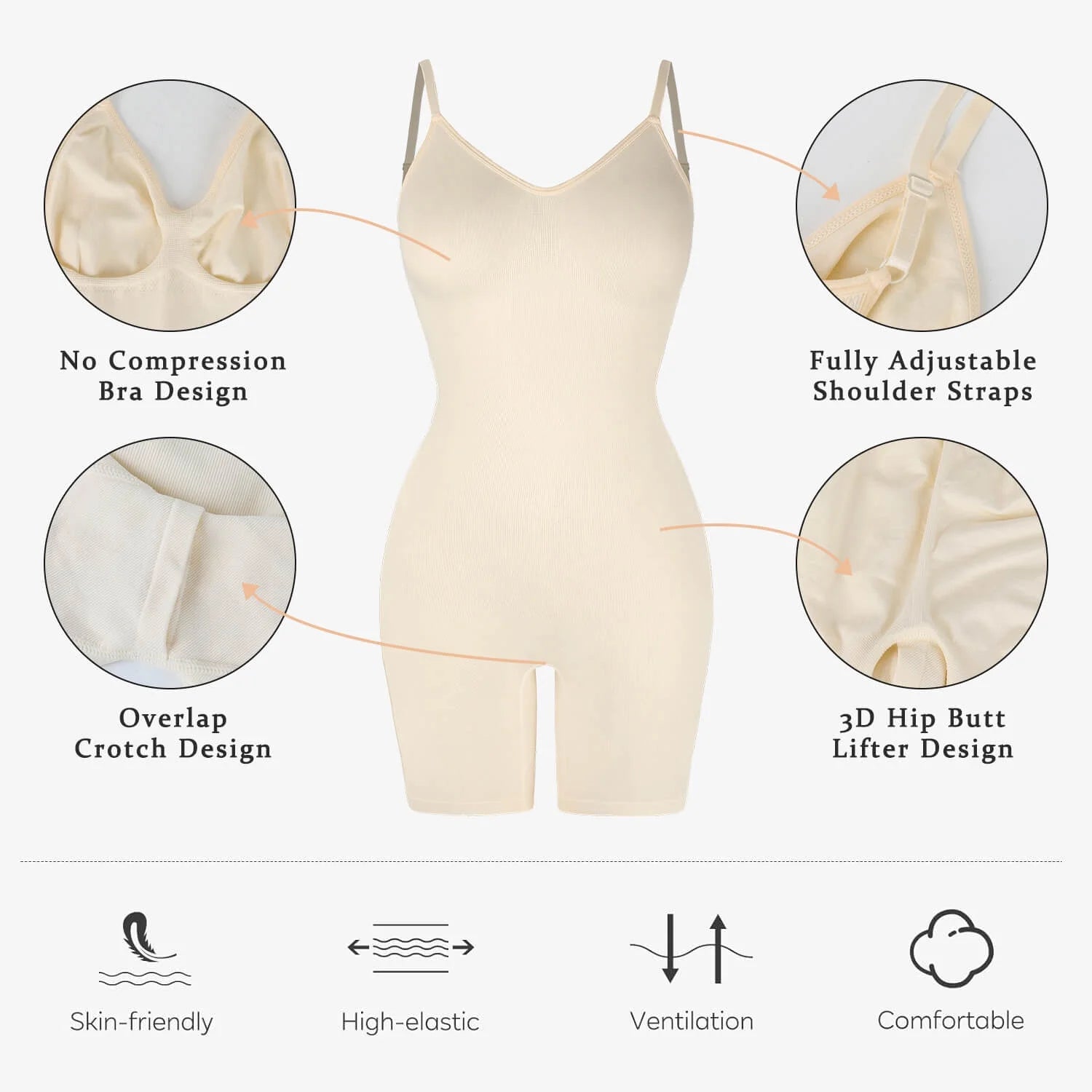 3 Packs Low Back Mid Thigh Bodysuit Shapewear W6051