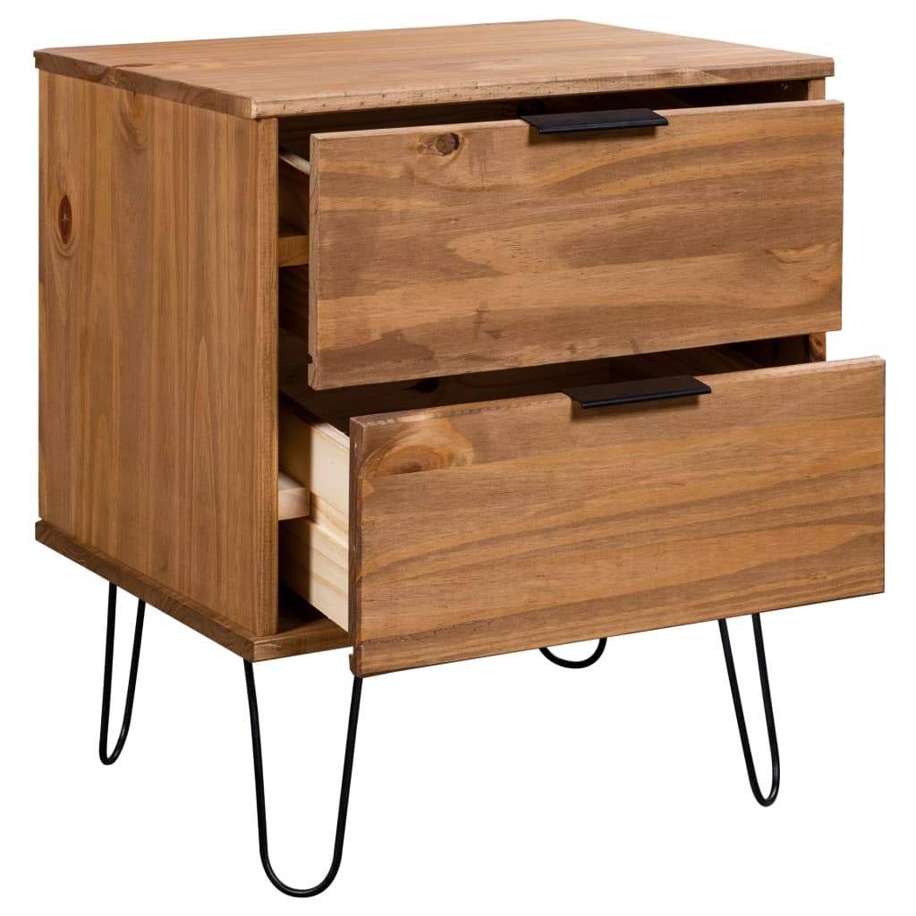 White Solid Pine Wood Bedside Cabinet H499090