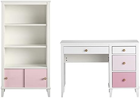 2 Piece Kids Bedroom Set with Bookcase and Desk in White and Pink R254