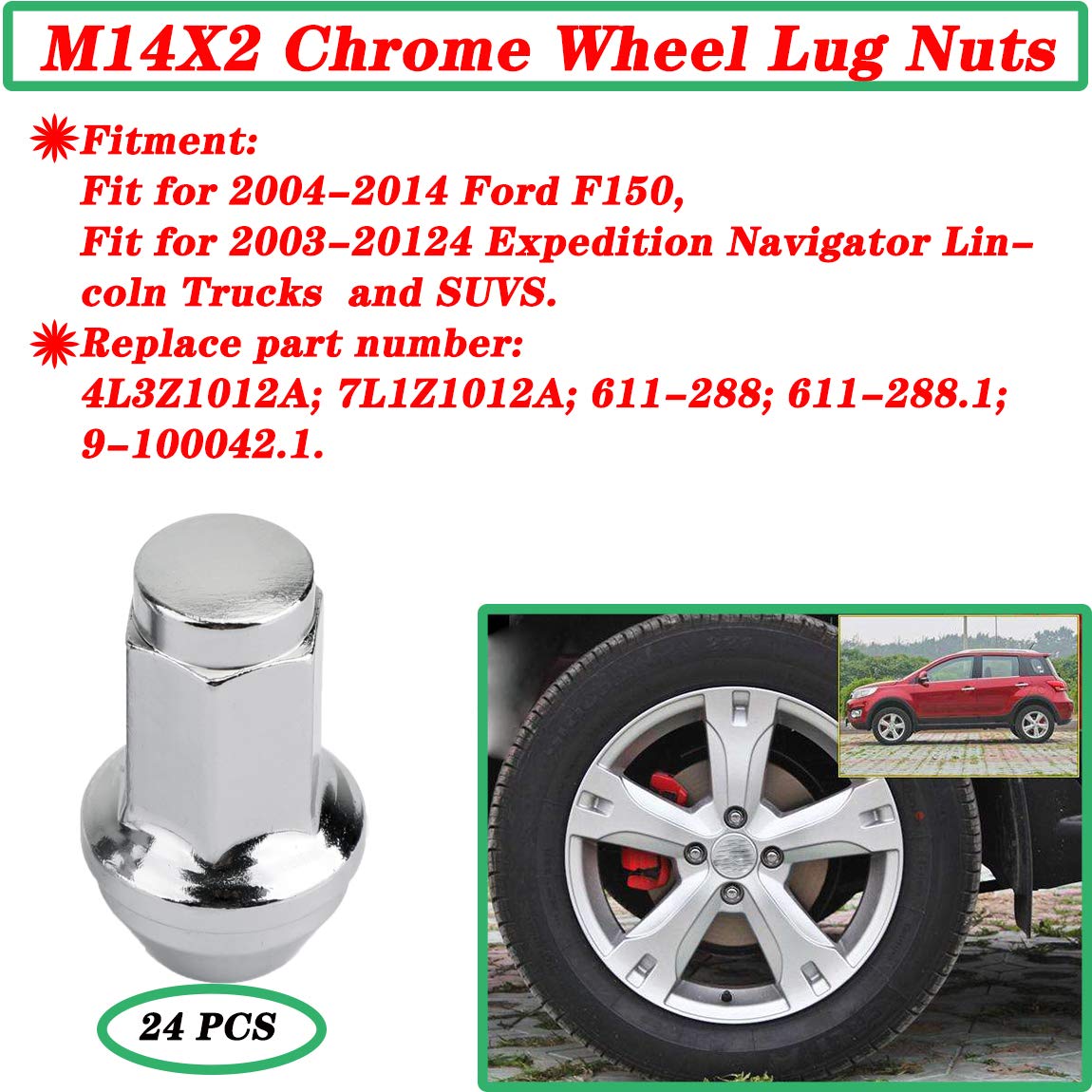 Chrome Wheel Lug Nuts 24 Pcs E7122