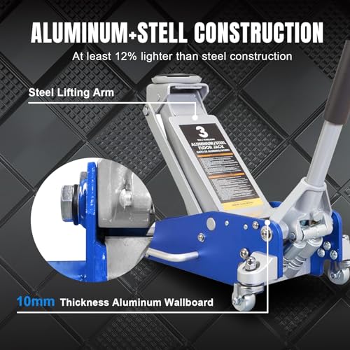 1.5 Ton Aluminum and Steel Hydraulic Low Profile Floor Jack with Dual Piston Quick Lift Pump, 3,000 lb Capacity U33193