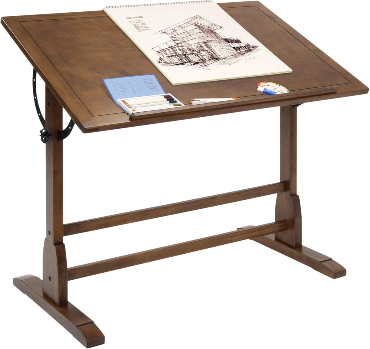 Antique Design Solid Wood Drafting Table with Adjustable Work Surface T815498