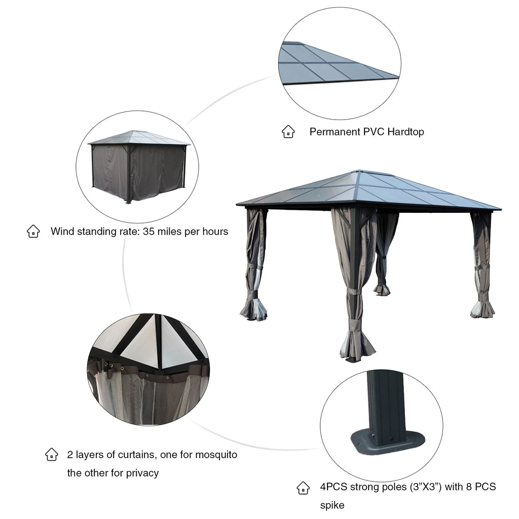 Gray Polycarbonate Aluminum Gazebo Q7807