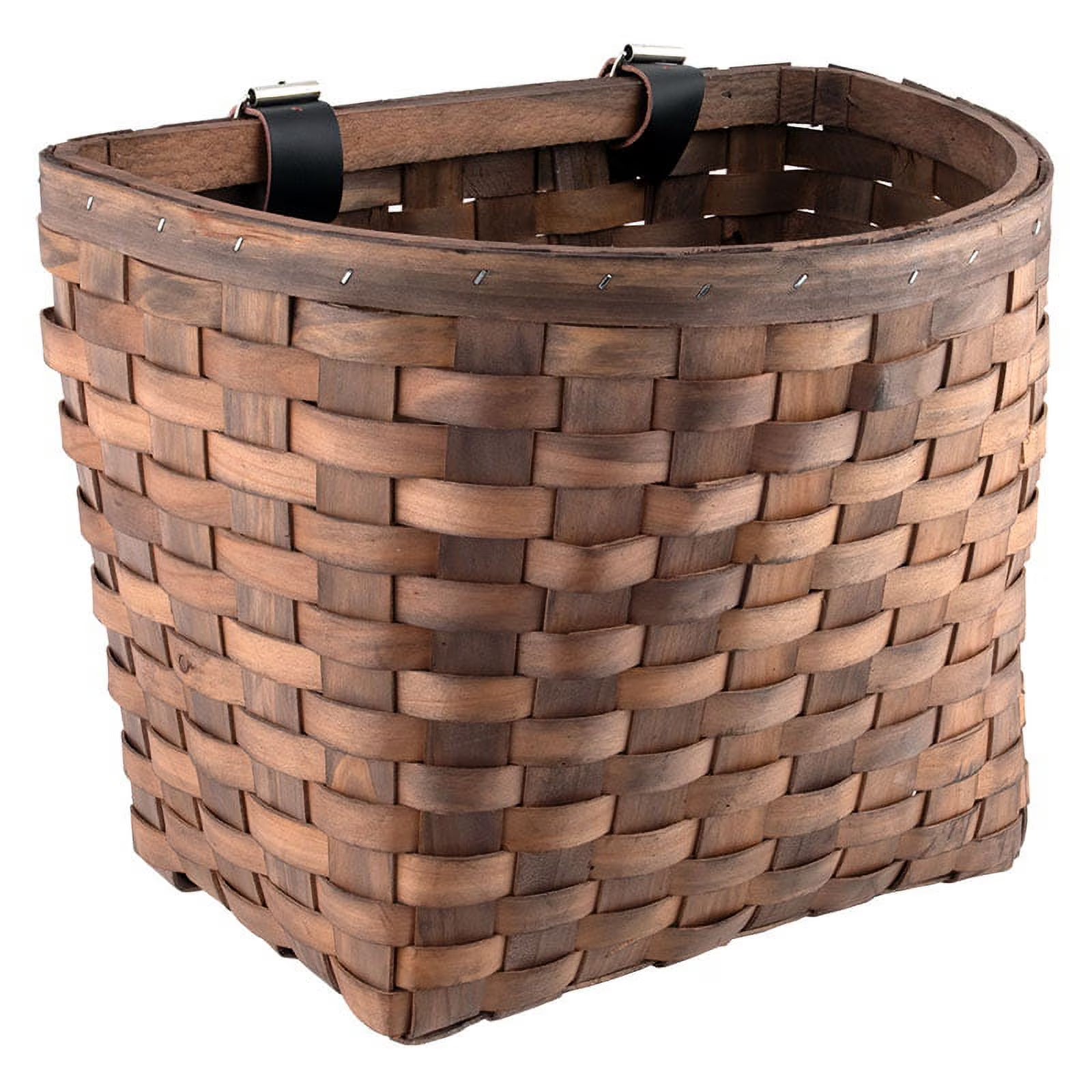 Dark Brown Woven Basket with Leather Straps I12617