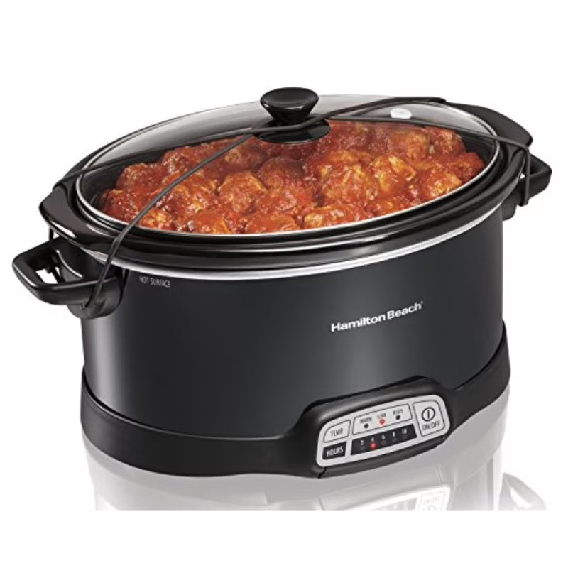 7-Quart Slow Cooker with Lid Latch Strap, Black U44780