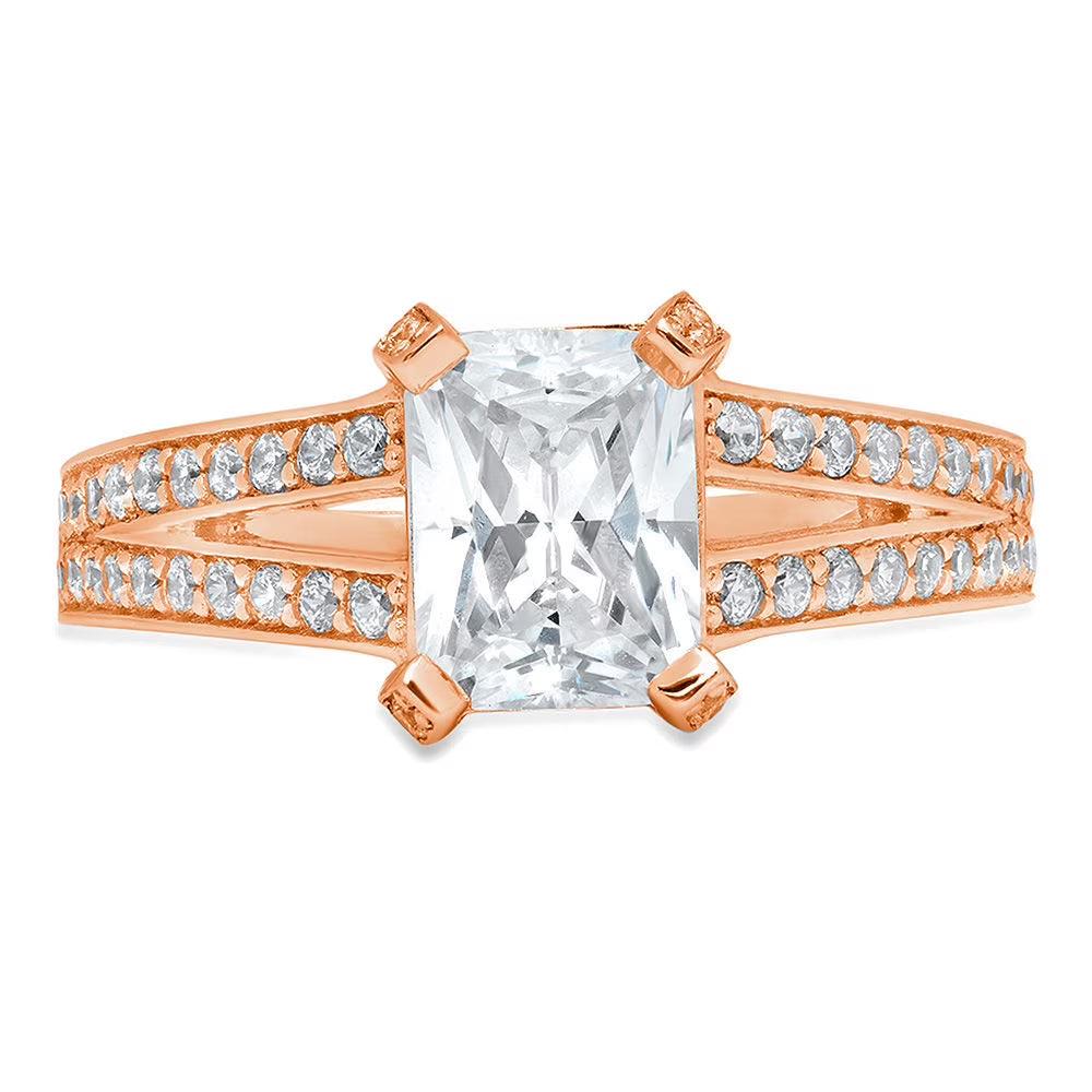 14K Rose Gold Emerald Cut Natural Diamond Engagement Ring X566013