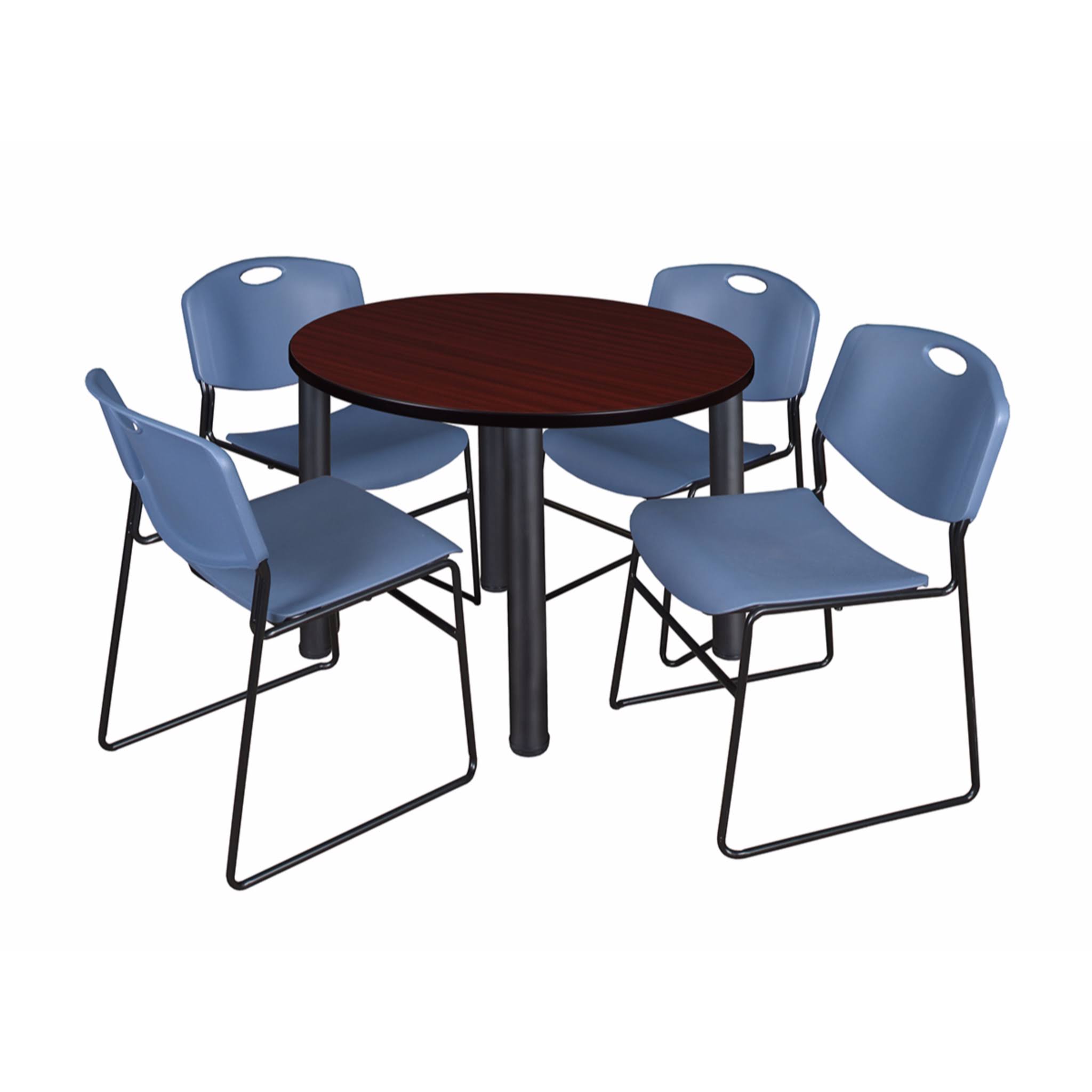 Mahogany Black Round Breakroom Table with 4 Stack Chairs Y255149