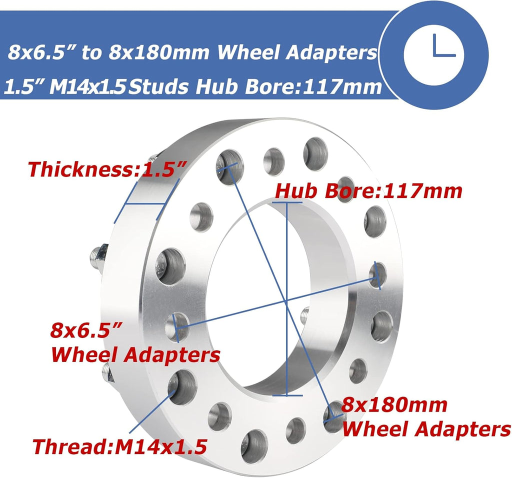 2pcs 8x6.5 to 8x180 Wheel Adapters, 1.5 Inch, Chrome C736