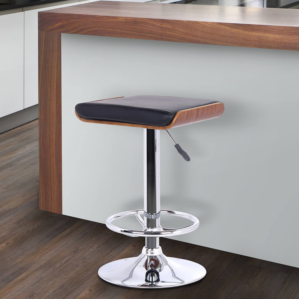 Chrome Walnut Wood Black Barstool X773540