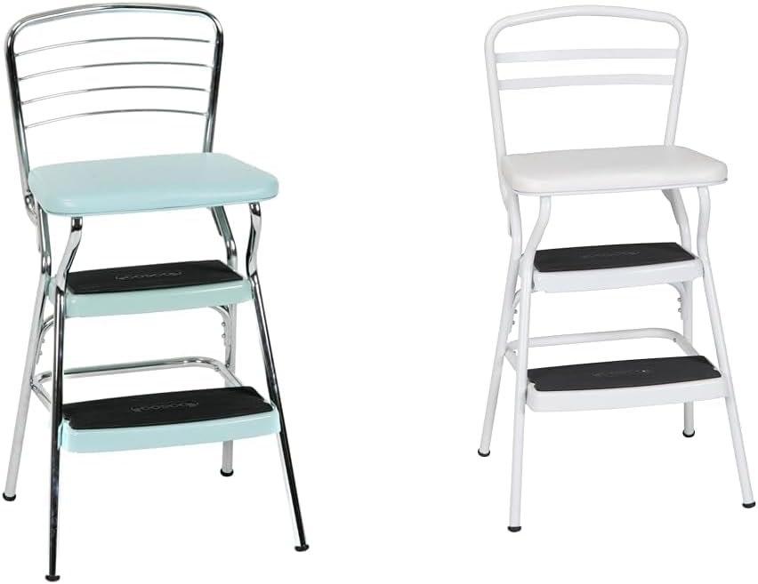 Teal and White Retro Chair with Step Stool F27979