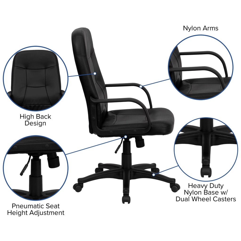 Black Glove Vinyl Executive Swivel Office Chair with Arms R517454