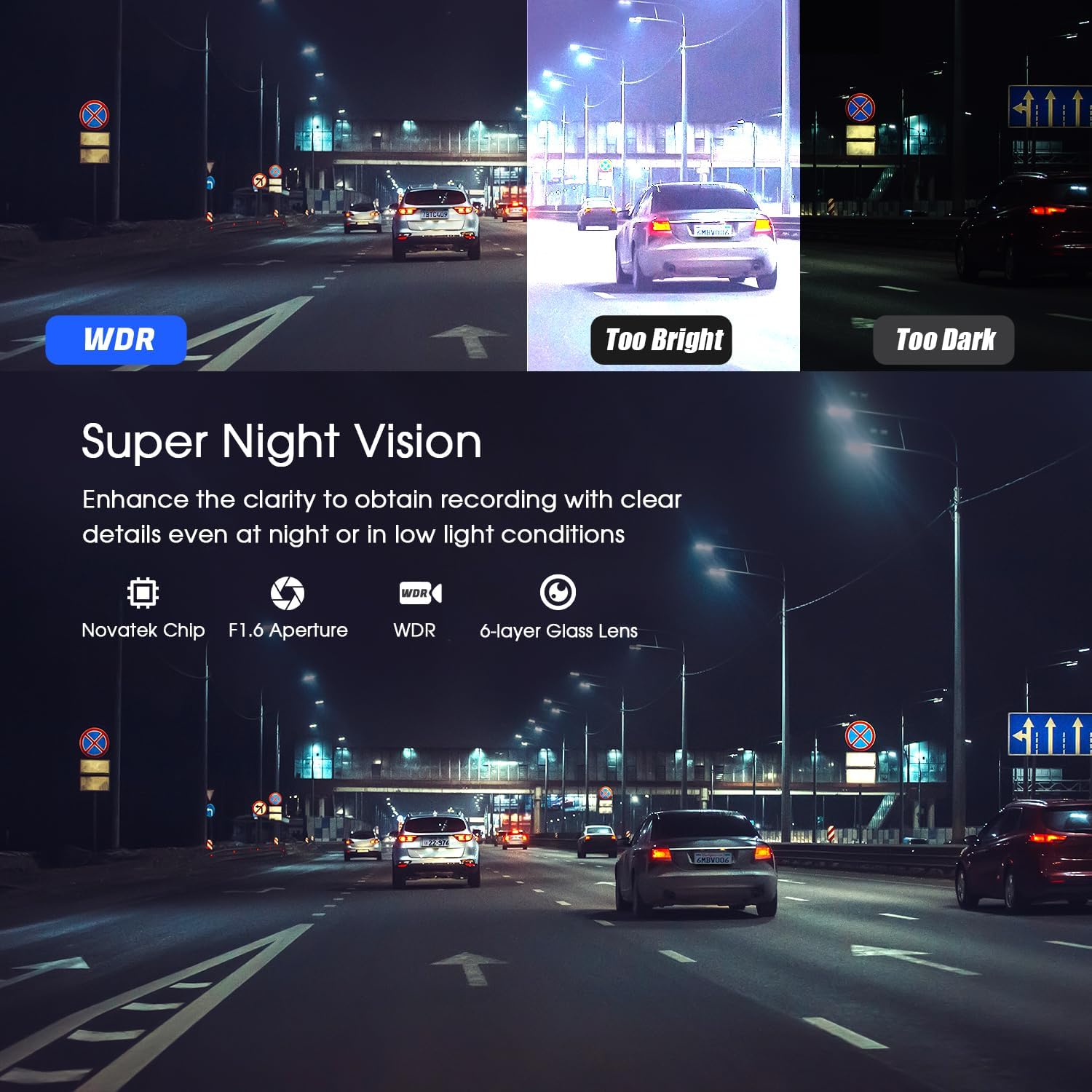 4K/1080P Wi-Fi Dual Dash Camera with IPS Screen, Night Vision, 170° Wide Angle J281889
