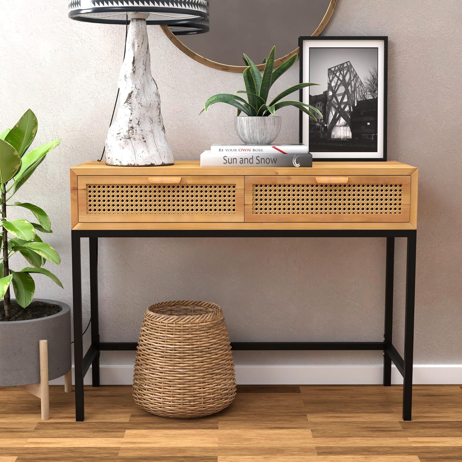Rustic Console Table with 2 Drawers Natural Brown C74339