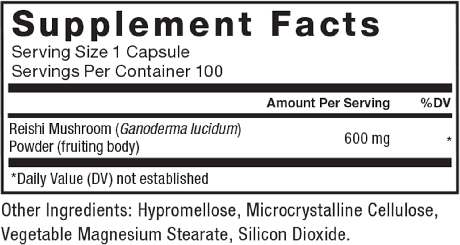 Reishi Mushroom Supplement, 100 Vegetable Capsules W1554