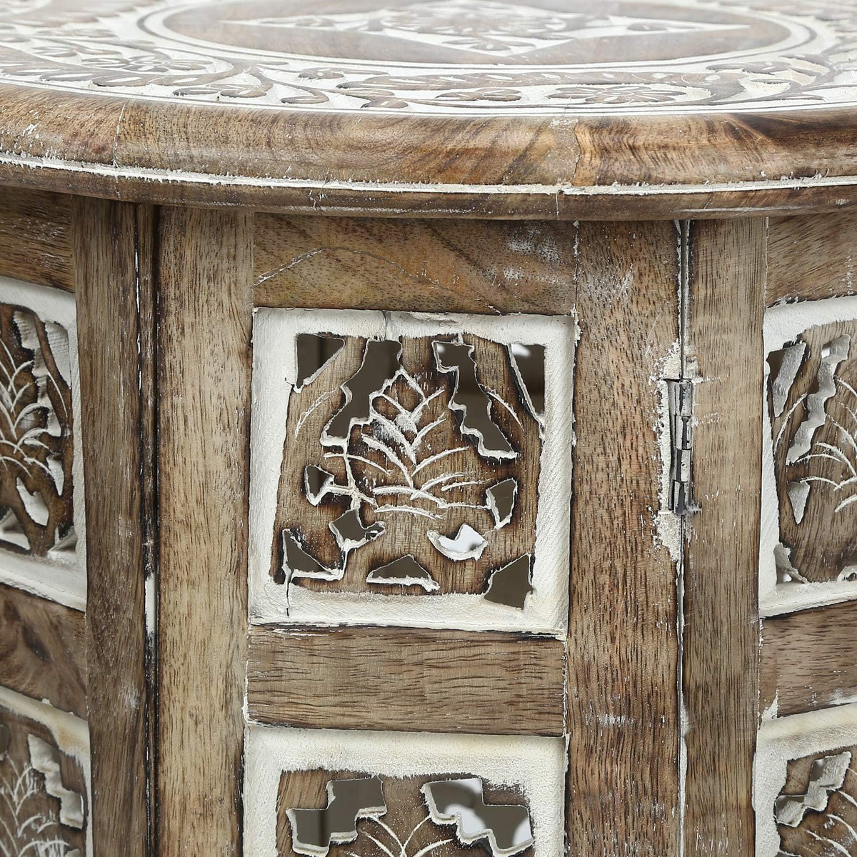 Small Rustic Wood Table Round White Side Coffee Accent F8226