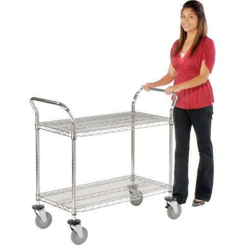 Chrome Utility Cart with 2 Shelf and Polyurethane Brake Casters N3971