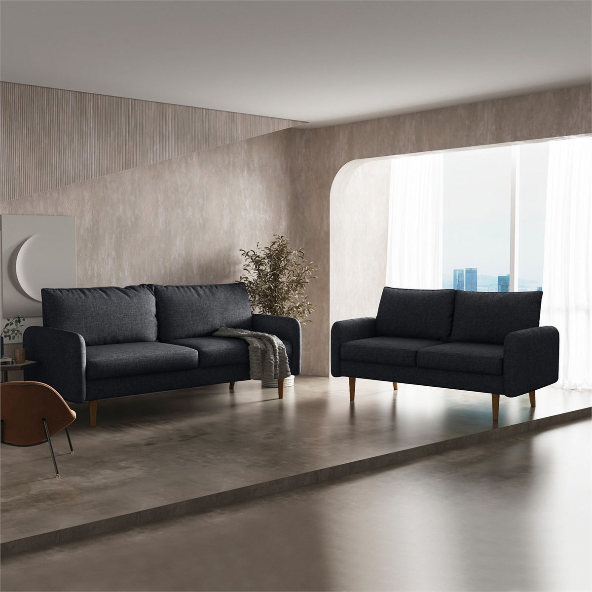 Black Fabric Standard Loveseat W8773