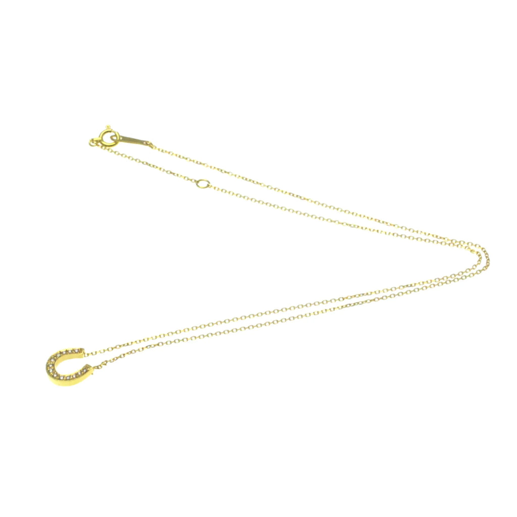 18K Yellow Gold Horseshoe Diamond Pendant Necklace X5095