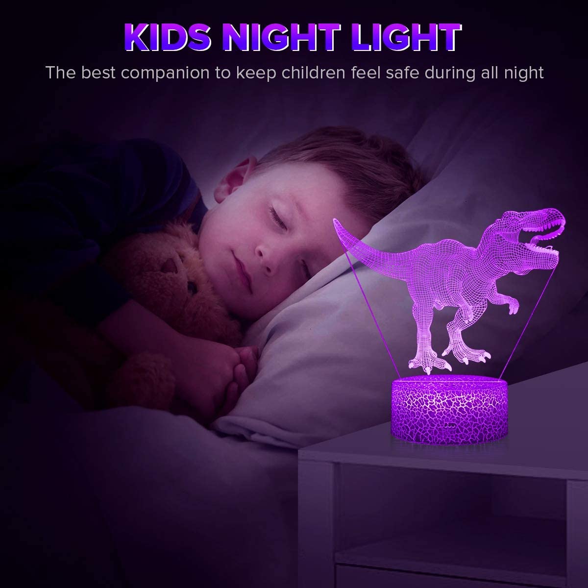 3D Dinosaur Night Light with Remote & Touch, 7 Colors + 16 Colors Changing Dimmable T Rex Night Light O630