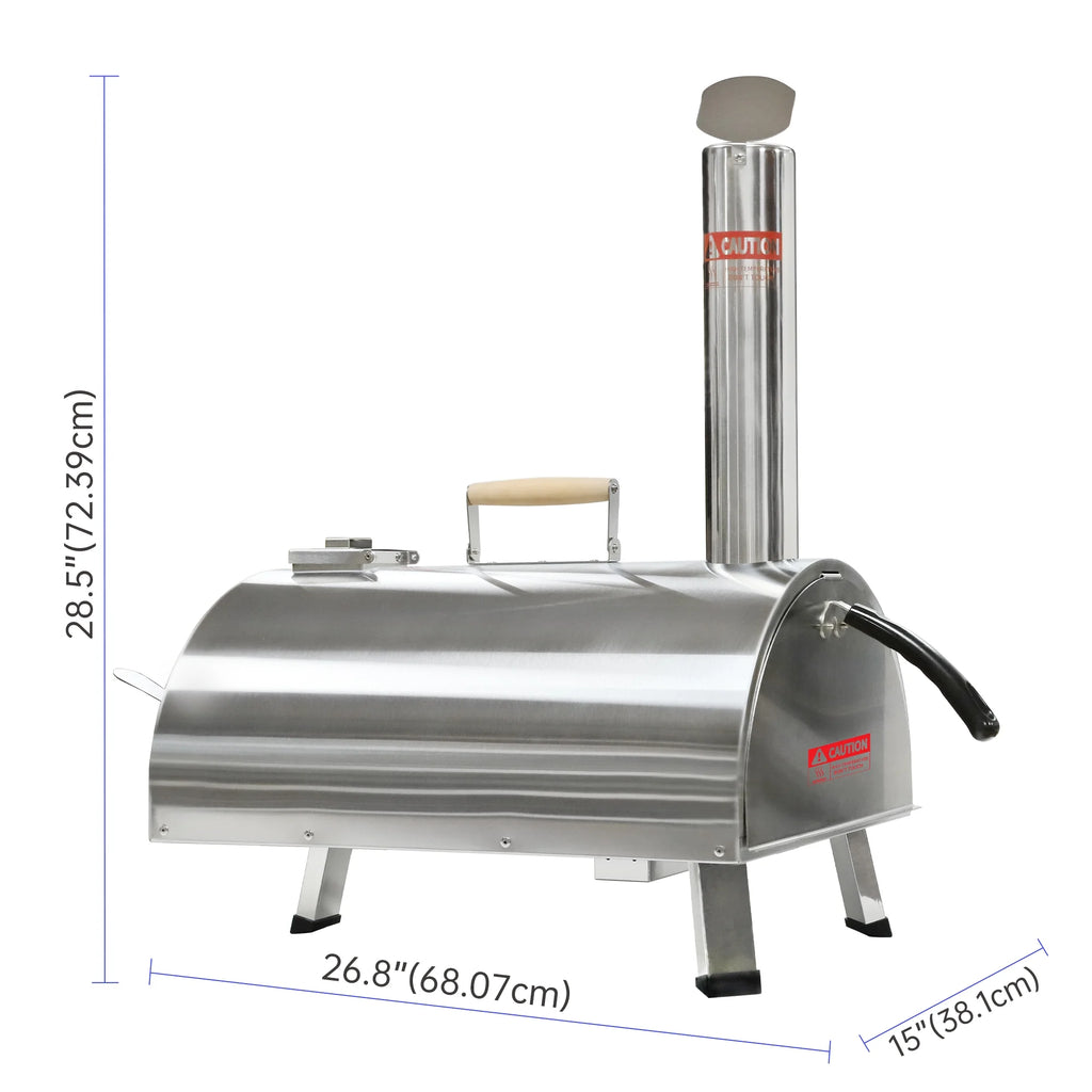 12" Stainless Steel Wood Fired Portable Pizza Oven with Built-in Thermometer Carry Bag J677