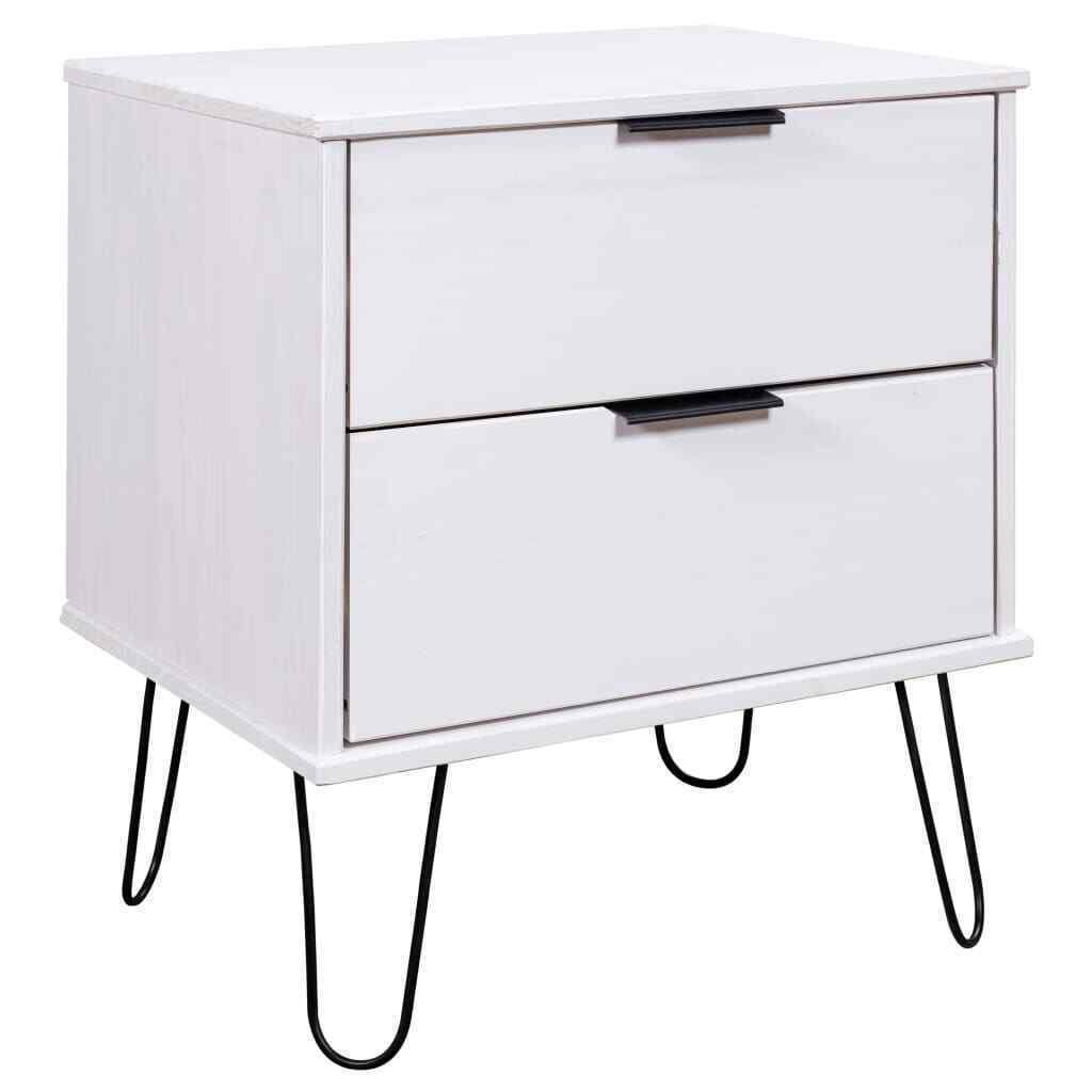 White Solid Pine Wood Bedside Cabinet H499090