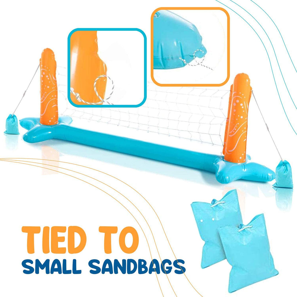Inflatable Pool Float Set with Volleyball Net, Basketball, Balls R354707