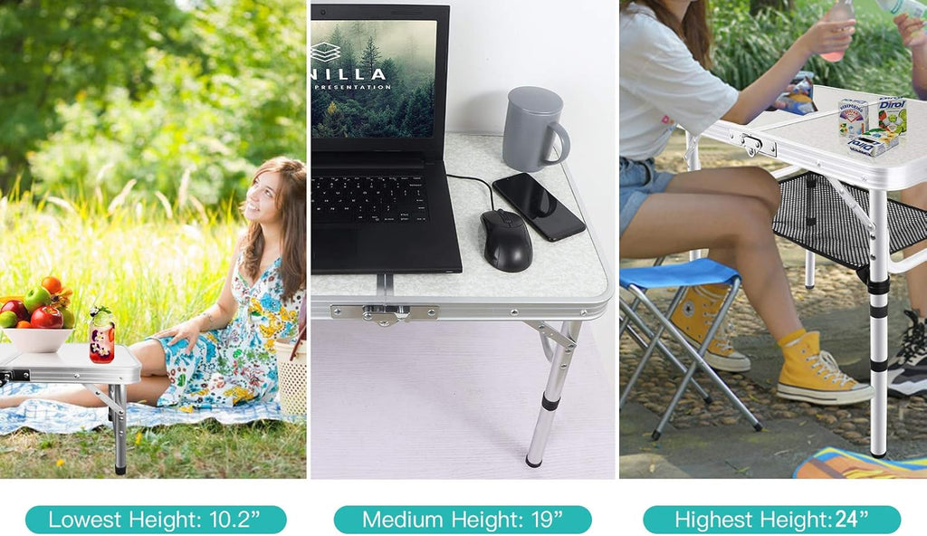 Folding Camping Table with Storage, Height Adjustable Aluminum Camp Table X27212