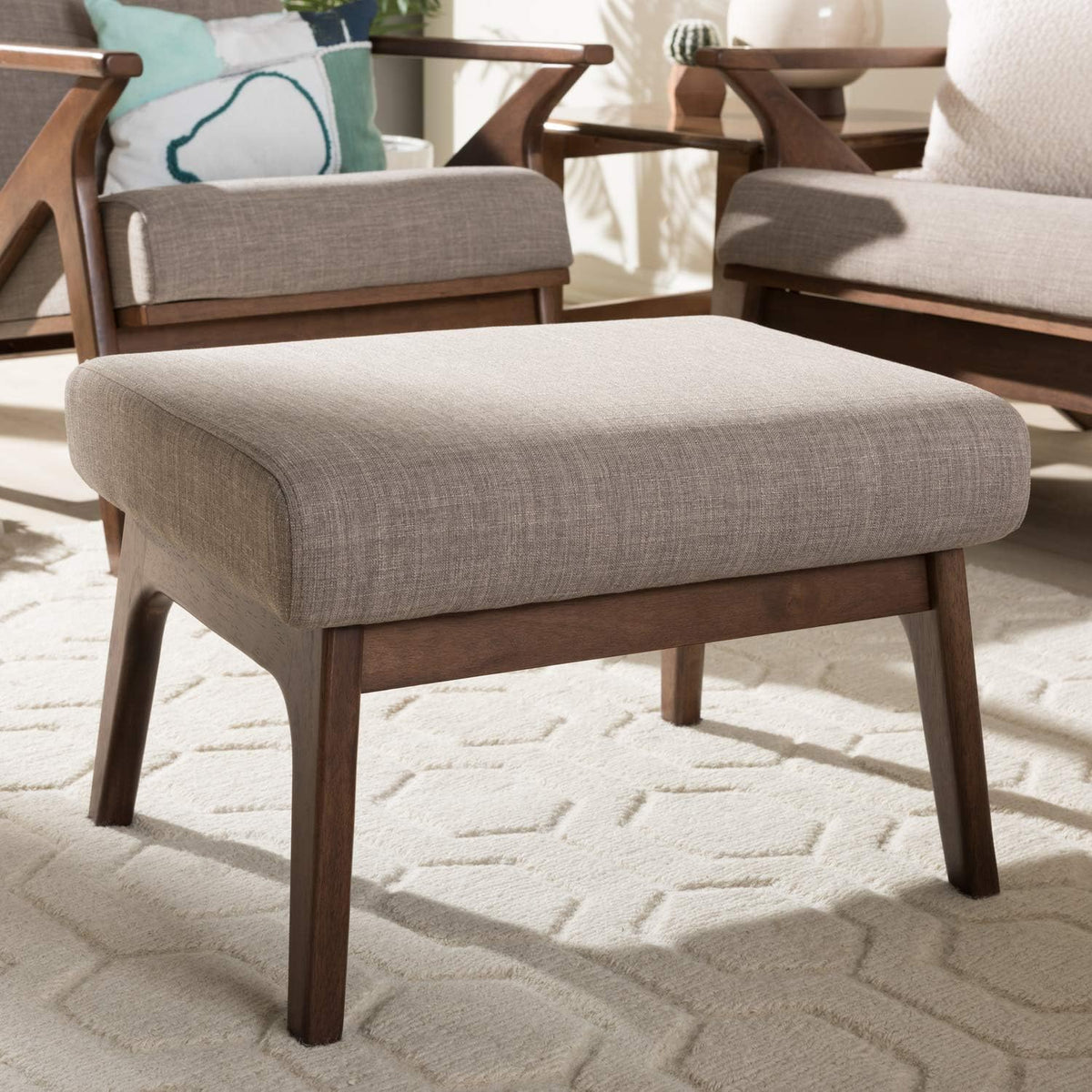Light Grey Walnut Brown Fabric Polyester Ottoman Pack of 2 F39447