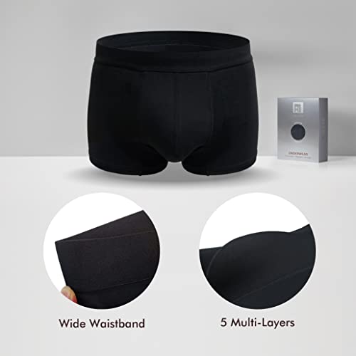 Black X-Large Washable Urinary Incontinence Boxer Briefs A645