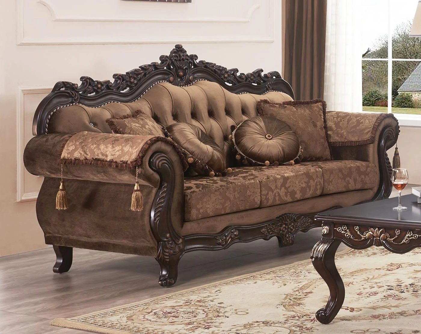 Carved Wood Sofa Set 3Pcs K39157