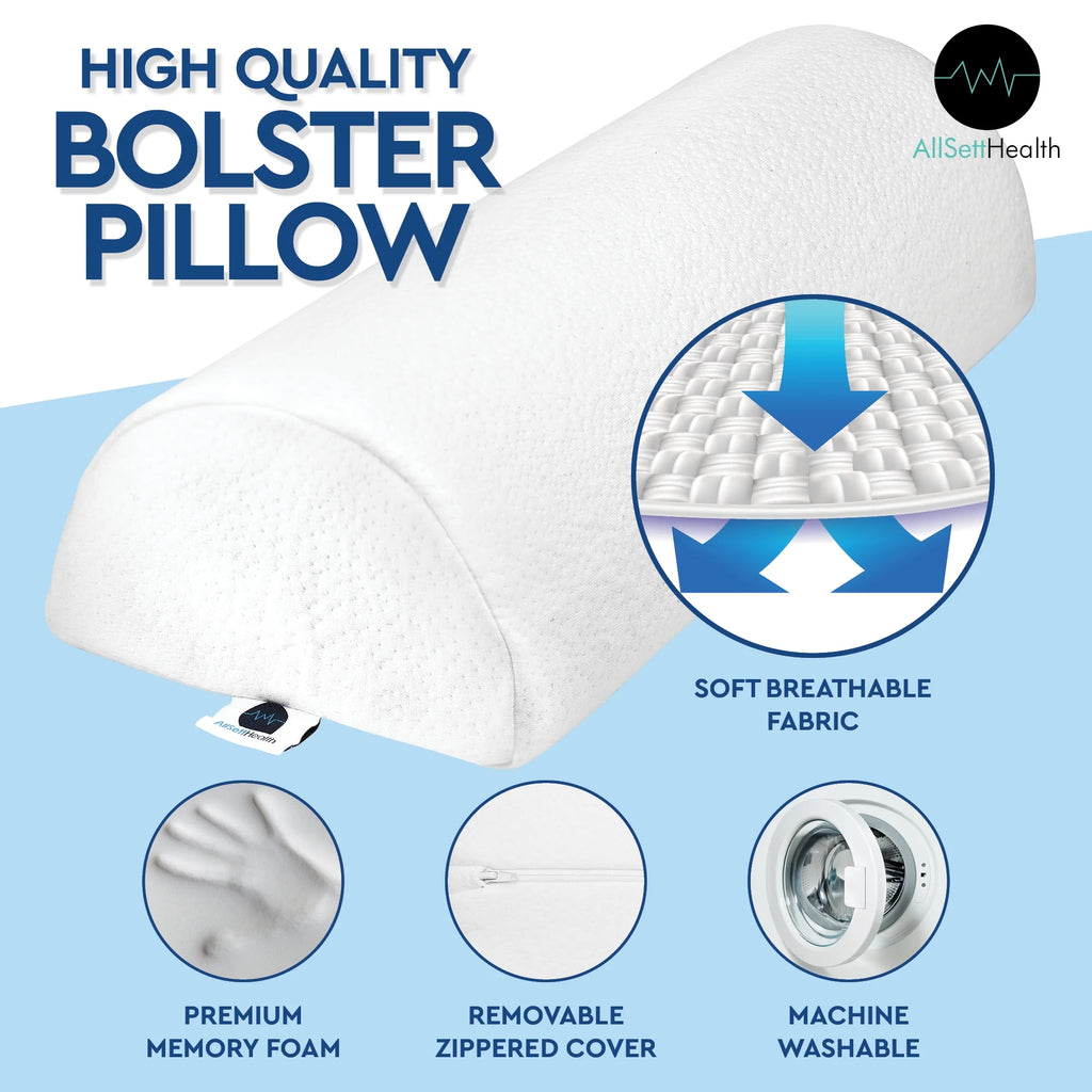 2 Pack XXL Half Moon Bolster Pillow with White Cotton Machine Washable Cover, Premium Memory Foam, 20.5" x 8" x 4.5" M63643