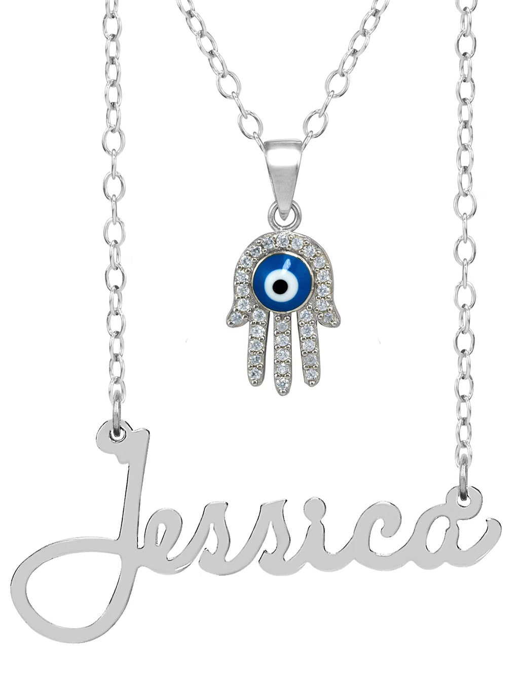 Sterling Silver Nameplate Necklace With Hamsa, 18 inch Link Chain Q553641