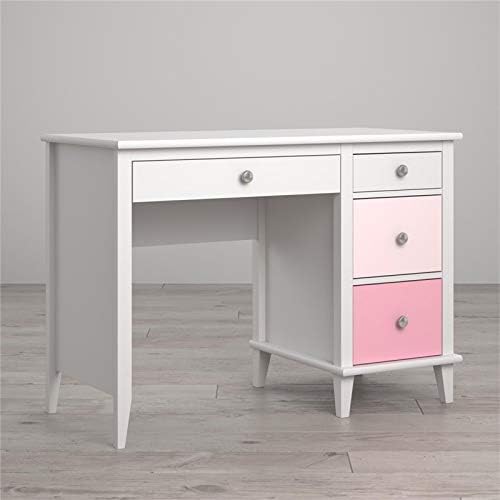 2 Piece Kids Bedroom Set with Bookcase and Desk in White and Pink R254