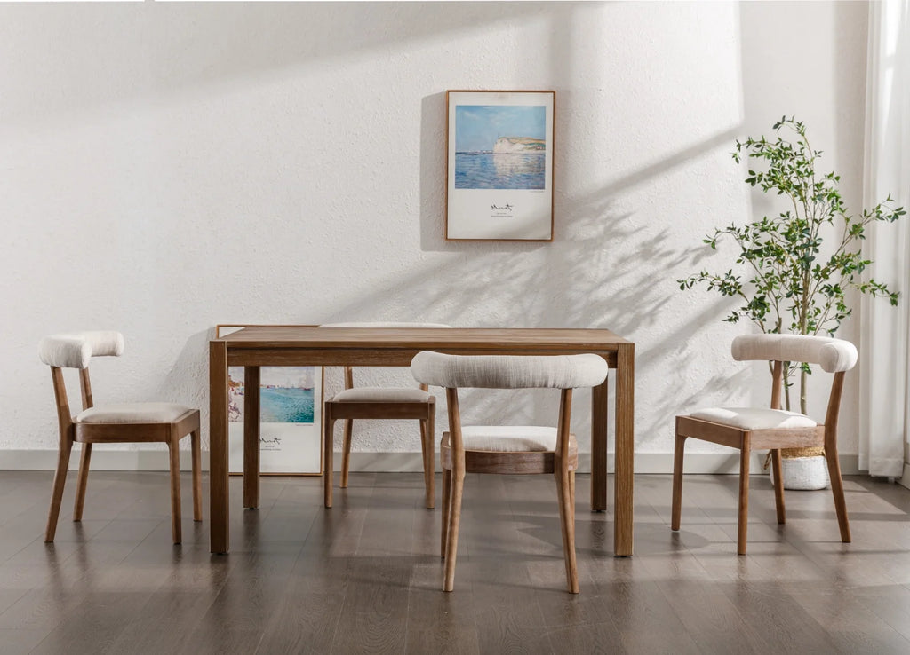 Beige Linen Upholstered Wooden Dining Chairs Set of 2 L5320