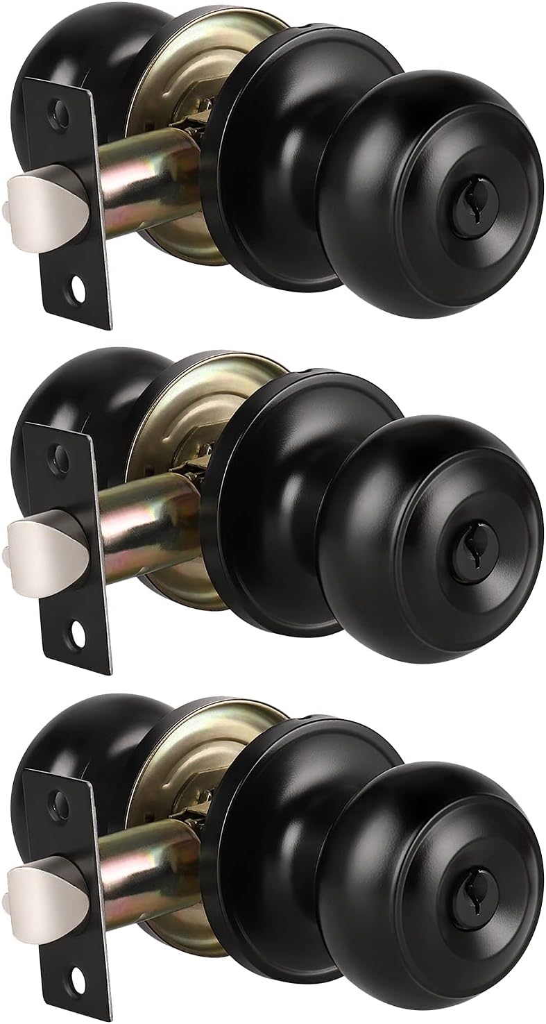 5 Pack Matte Black Entry Door Knob and Deadbolt Lock Set I863