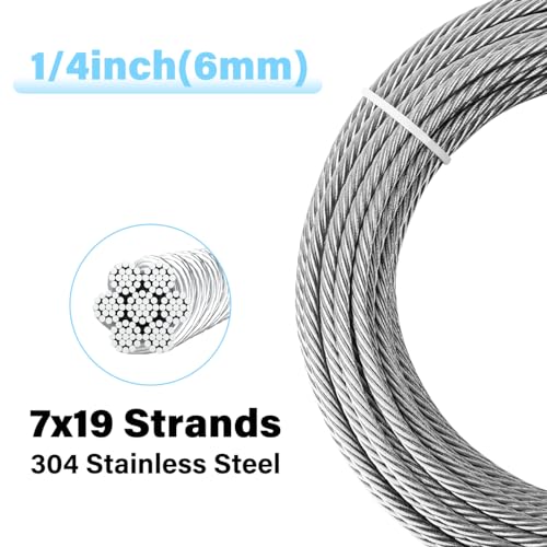 1/4 30ft 304 Stainless Steel Aircraft Cable with Clamps I789