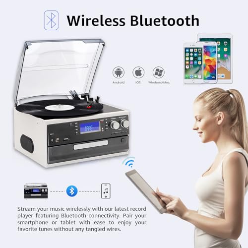 Black 9 in 1 Record Player Turntable with Bluetooth H7198