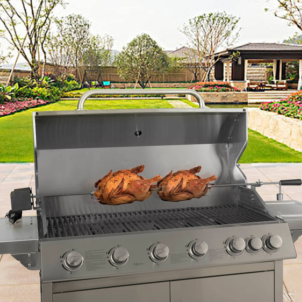 Rotisserie Kit for Grills, 8x8 mm Square Spit Rod, Stainless Steel J21856