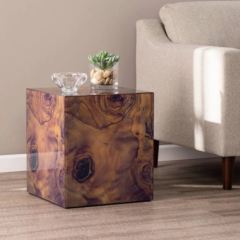 Brown Wood Cube Accent Table C963611