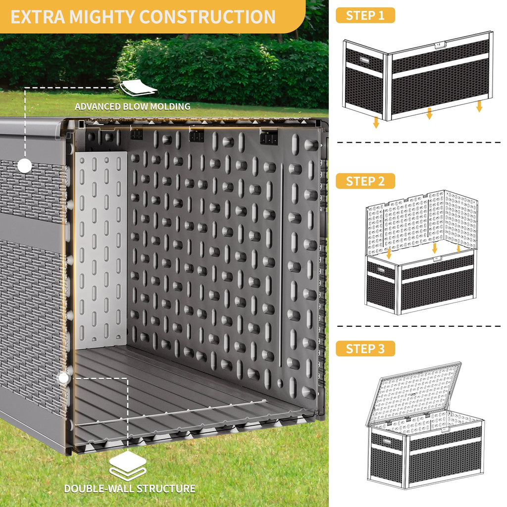 230 Gallon Grey Resin Rattan Outdoor Storage Box K4503