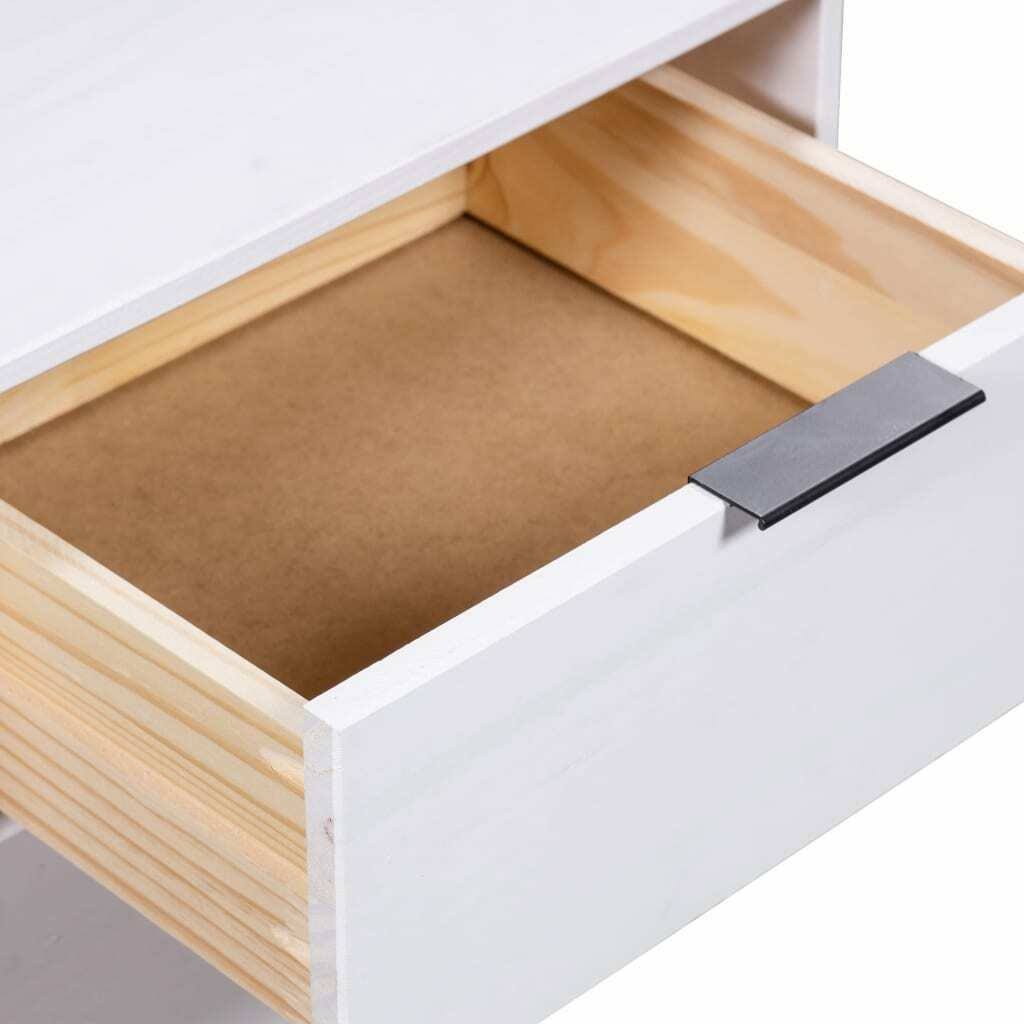 White Solid Pine Wood Bedside Cabinet H499090