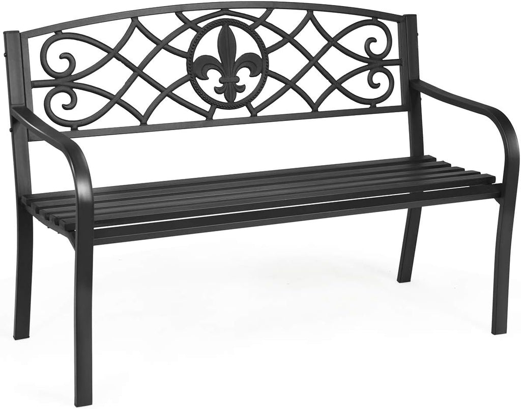 50 inch Heavy-Duty Metal Patio Bench with Pattern Backrest B3837