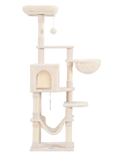 Light Gray Multi-Level Cat Tree with Hammock and Scratching Posts C563