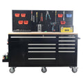 Black 10-Drawer Tool Chest Cabinet with Pegboard Back Wall, Heavy-Duty Mobile Workbench E792