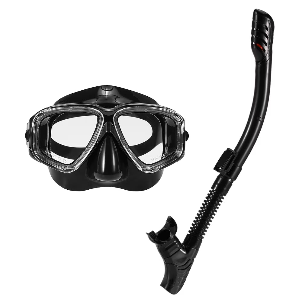 Freediving Snorkel Set with Tempered Glass Lens Goggles C652