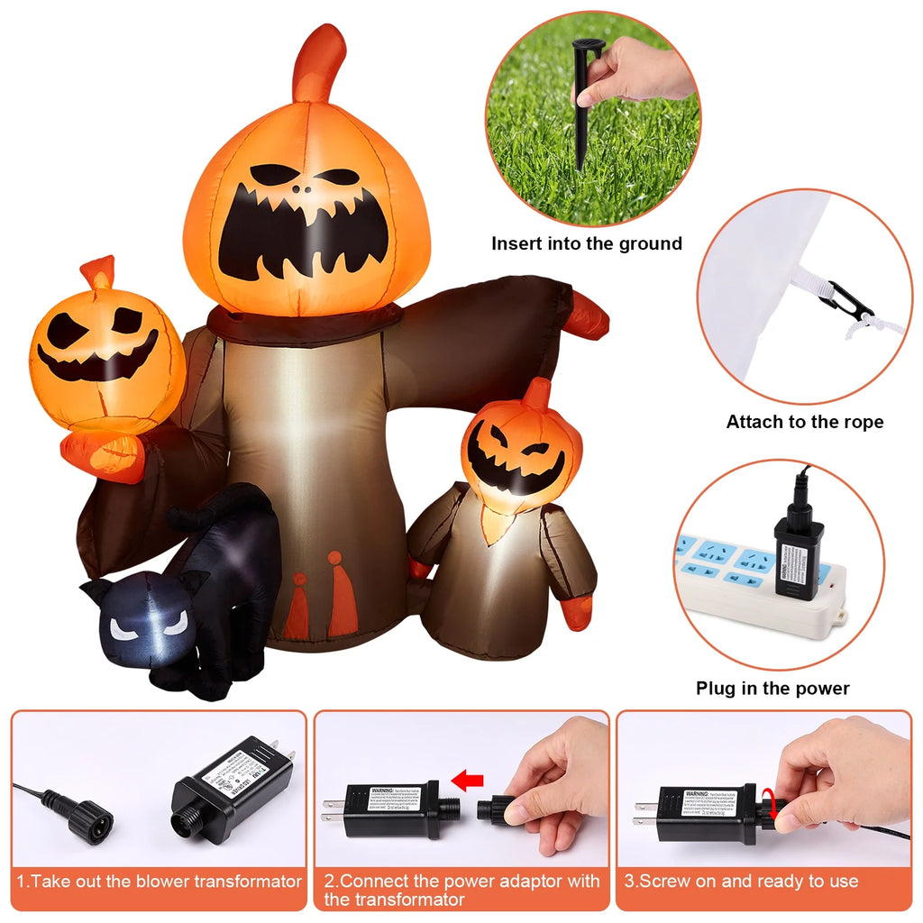 Inflatable Halloween Pumpkin with Cats, Built-in LED Lights, Outdoor Decor T535872