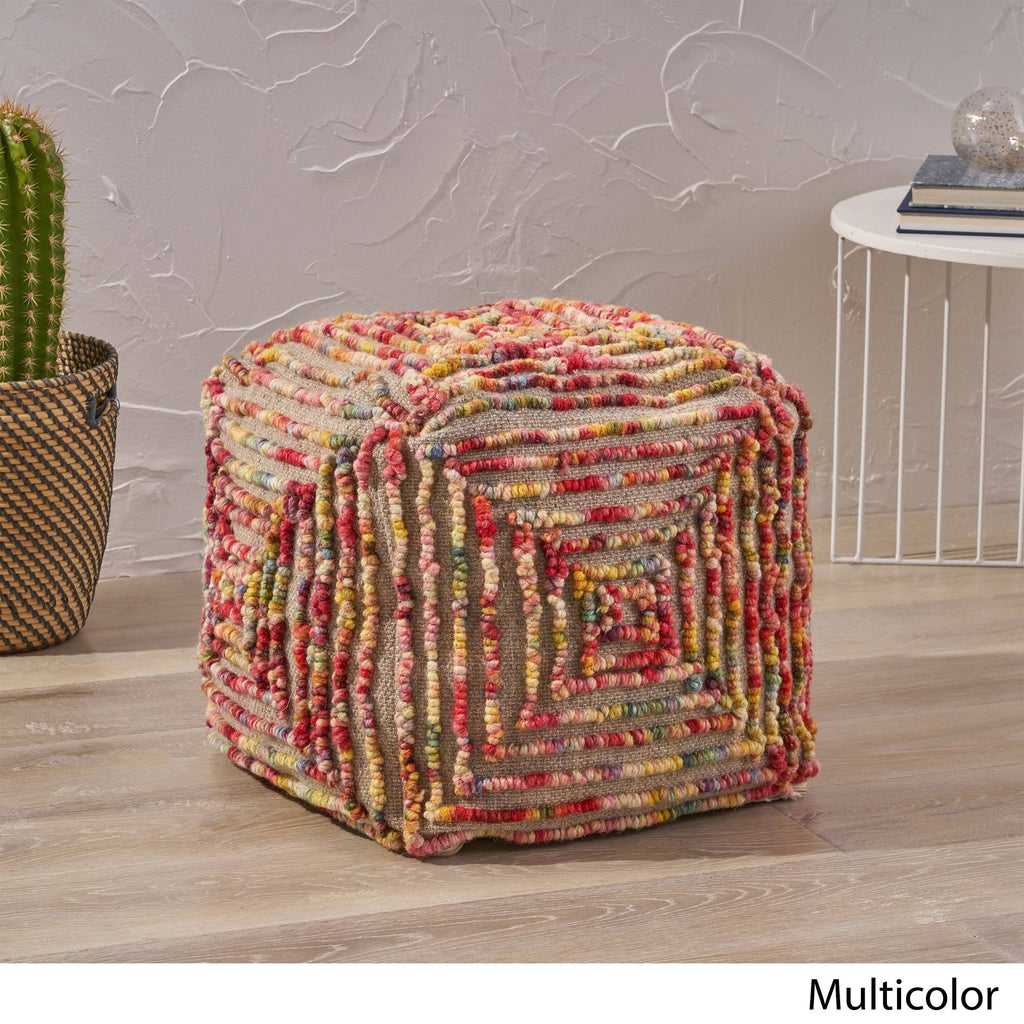 Boho Wool Ottoman Pouf V982693